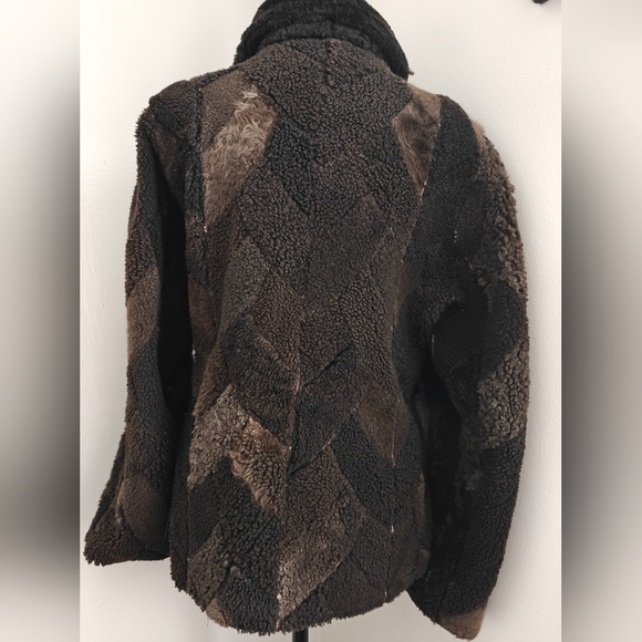 VTG Shearling Jacket Reversible brown patchwork small Germany Boho - Picture 2 of 9
